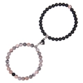 Bracciali di coppia in agata nera opaca e marmo con testa di leone e cuore magnetico - Pietra Zebra Rosa + Bracciale in Pietra Opaca