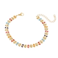 Golden stainless steel bracelet featuring colorful enamel leaf charms and lobster clasp - Multicolor/Gold