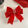 Big red velvet bow hair clip with silver glitter and rhinestone star for girls - Style 2: Large Bow Clip