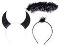 Black sequin devil horns and feather angel halo headband set for Halloween costumes - Angel Headband 2-Piece Set