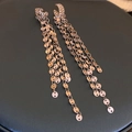 Orecchini lunghi a nappa in oro rosa con paillettes lucide e ganci geometrici traforati - Clip per Orecchie con Nappa di Paillettes Argento / Argento