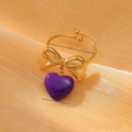 Gold plated stainless steel ring with bow and purple heart pendant variant - One Size / Purple