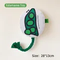 Edamame patterned plush dog toy with green cotton rope knot for chewing and play - Pea Pod
