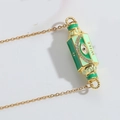 Golden necklace with a green enamel pillar pendant featuring an Evil Eye and WILL engraving - Green