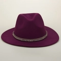 Detail of deep purple fedora hat with woven brown band and silver metallic rivets décor - M (56-58cm) / Burgundy