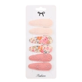 Set of 6 sweet pink floral embroidery fabric hair clips on a white display card - Pattern 17 Pink Beige Embroidery Floral (6Pcs Set)