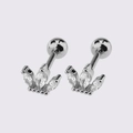 Silver crown barbell stud earrings with marquise-cut cubic zirconia and screw back - Silver Three-Leaf Crown