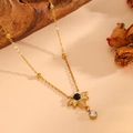 Golden bee insect pendant necklace with black opal and sparkling crystal stone details - Gold Black Eye Bee (I520)