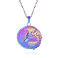 Collana con pendente a testa di lupo arcobaleno in rilievo in acciaio inossidabile - ciondolo collana / Arcobaleno