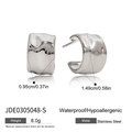 Silver geometric stainless steel C-shaped earrings with wavy texture, hypoallergenic design - Silver Wave C-Shape (JDE0305048-S)