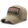 Berretto da baseball vintage kaki con ricamo Miami Beach e dettagli dai bordi usurati - Cachi