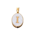 Macro detail of oval shell letter I pendant in gold-plated stainless steel - Gold Letter I