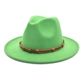 Detail of green wool fedora with a braided band and vintage bronze skull buckle decoration - M (56-58cm) / Grass Green