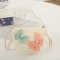 Detailed view of a beige woven crossbody bag with butterfly embroidery and pearl accents - Off-white Bag