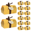 Gelbe Geschenkschachteln mit goldenen Rosenmustern, braunen Schleifen und Dankeskarten - Gelb