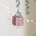 Pink foam Christmas ball ornament with sparkling glitter and silver metal bow detail - Pink Foam Gift Box