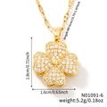 Dettaglio del ciondolo a quadrifoglio dorato con zirconi, incluse dimensioni e peso - Stile Quadrifoglio Oro con Strass (N01091-6)