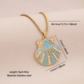 Golden seashell necklace with blue enamel and pearl inlay on a 40+5cm steel chain - 2# Shell Style