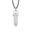 White turquoise quartz hexagonal point pendant necklace with silver clasp and black cord - White Turquoise + Leather Cord