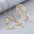 5-piece golden Ankh jewelry set with stainless steel necklace, bracelet, and ring - Gold 4-Piece Set