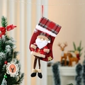 Calza di Natale con bambola Babbo Natale e motivi a quadri rossi e neri per decorazione - Babbo Natale