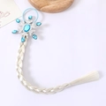 Detail shot of children hair braid accessory with blue rhinestone snowflake and blonde hair piece. - 9# Blue Braid (White Braid with Blue Snowflake)