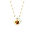 British retro gold titanium steel necklace featuring a fan-shaped tiger eye stone pendant - Snake Square Chain / Gold Tiger's Eye