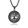 Retro Tree of Life hollow titanium steel pendant necklace in matte black with Celtic knots - With Chain / Black