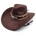 Chapeau de cowboy western marron en suédine avec boucle tête de taureau argentée - M (56-58cm) / Châtain