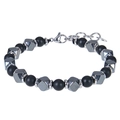 Bohemian 6mm matte black onyx and hematite beaded bracelet with adjustable silver clasp - Matte Stone Bracelet