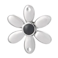 Silver daisy pendant with black center bead and dual holes for jewelry making - Black Center Daisy (KLJ265-Z)