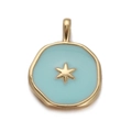 Golden irregular round pendant with light blue enamel fill and 3D star motif - Round Light Blue Enamel with Gold Star (CX148-11)