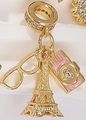 Golden Eiffel Tower and pink camera charms with zircons for DIY jewelry making - Pink Camera Tower