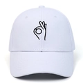 Casquette de baseball blanche avec broderie geste OK en lignes noires minimalistes - Réglable / Blanc