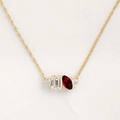 Golden necklace with emerald cut clear stone and marquise ruby pendant in 14K gold plating - Gold - July