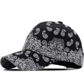 Gorra de béisbol negra con patrones de cachemira blancos y visera curva estilo hip hop - Negro