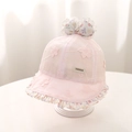 Detalle de gorro de sol rosa para bebé con encaje y bordado de flores - 48cm (5-20 meses) / Rosa