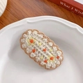 Handmade crochet BB hair clip with cream knit base and orange floral pattern - 7-Beige Dotted