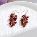 Handmade red natural crystal stone tassel earrings with silver hooks on white tray - Silver Hook Style / Red Jasper Color