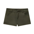 Retro dark green faux suede shorts with pockets and belt loops on white background - XS / Shorts
