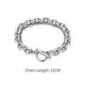 Double-layered silver titanium steel bracelet featuring a classic T-bar toggle clasp - 21cm (Fits 40-90kg) / Silver