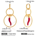 Detailoverzicht van gouden chili-oorbellen met afmetingen van diameter en gewicht - Gouden Multi Ring Chili Stijl (JDE0111127)