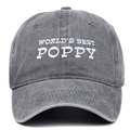 Casquette vintage gris foncé délavé avec broderie World's Best Poppy blanche - Réglable / Gris