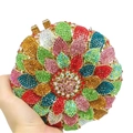 Luxury round evening clutch bag with colorful rhinestone sunflower pattern and gold metal clasp - Gold Multicolor