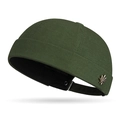 Dark green docker hat in canvas fabric with adjustable strap and metal maple leaf badge - Adjustable / Dark Green