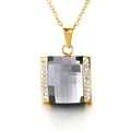 Quadratische Goldkette mit grauem Schmuckstein und kleinen weißen Diamanten - Goldener quadratischer grauer Kristall-Stil (KP37064-K)