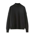 Detail of soft black mock neck sweater showing ribbed cuffs and fine knit texture - S / Dark Gray