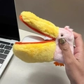 Pink and yellow plush pelican earphone pouch showing internal storage for white earbuds - Small (10x14cm) / Pink