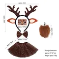 Panoplie déguisement renne marron avec serre-tête bois, tutu pailleté et mesures - Ensemble Renne à pois + Autocollant de visage + Jupe en tulle étoilé