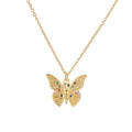 Macro shot of gold butterfly pendant featuring vibrant multi-colored zircon stones - Textured Colorful Stone Butterfly (CN001930YH)
